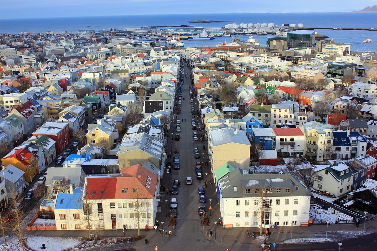 Lively street scene in downtown Reykjavik
