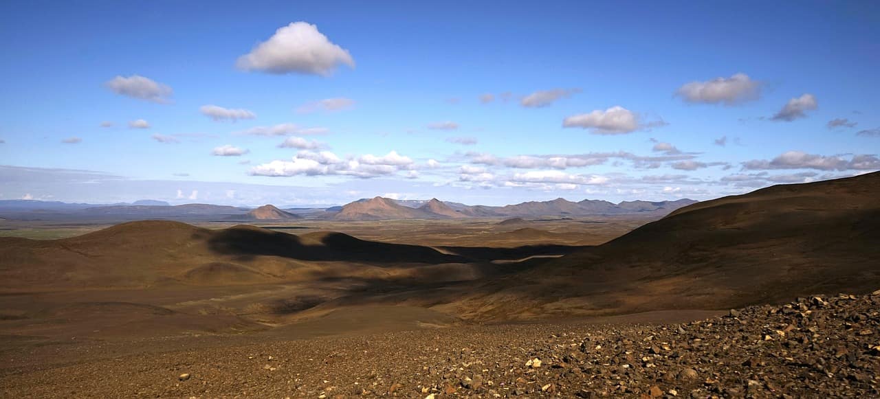 Sweeping highland landscape seen from a helicopter in Iceland