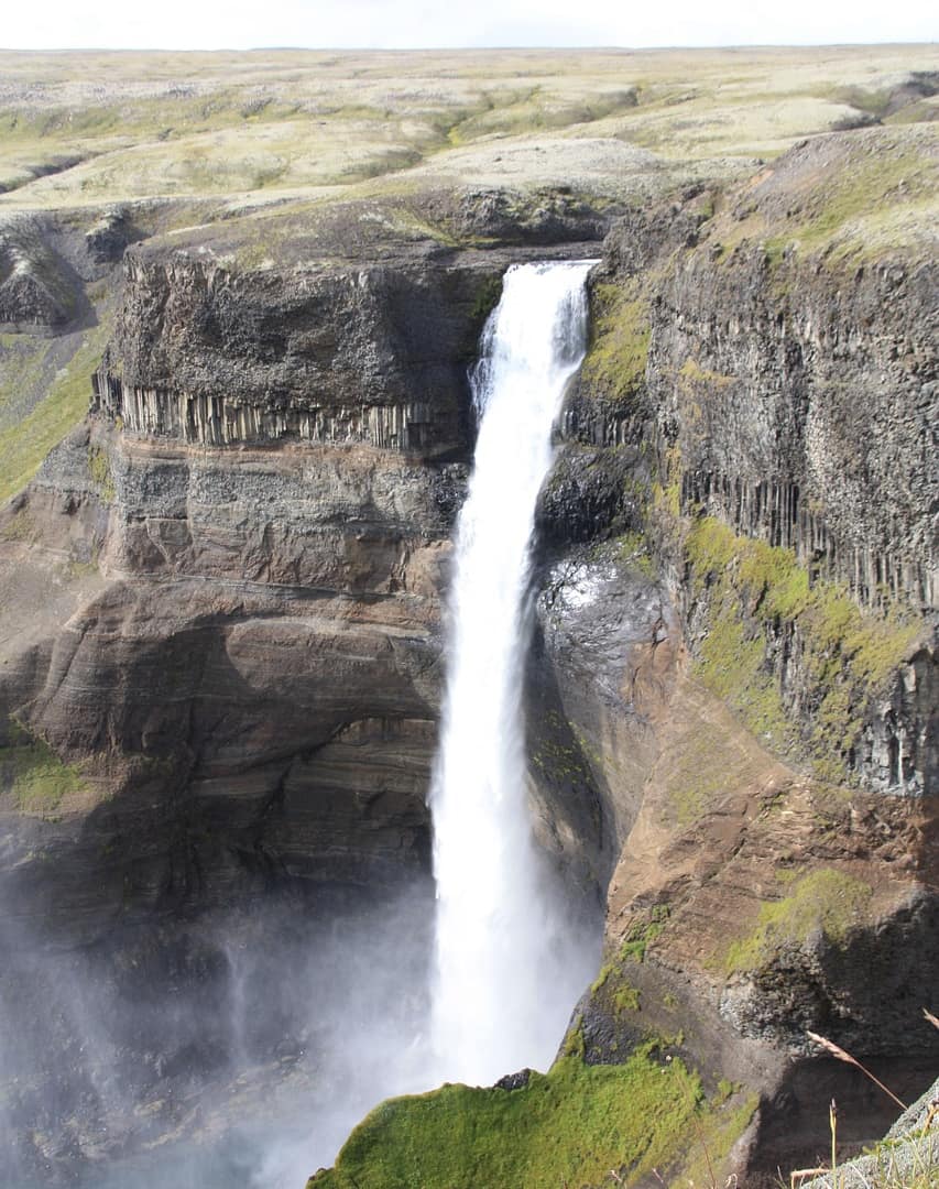 Haifoss waterfall plunging into the canyon in Iceland