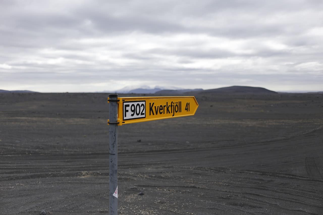 Colorful signpost pointing to attractions across Iceland