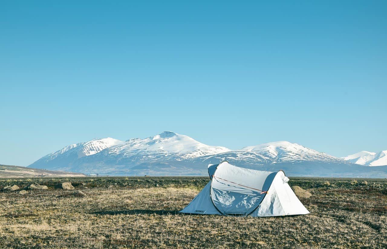 Camping under the bright nights of August in Iceland