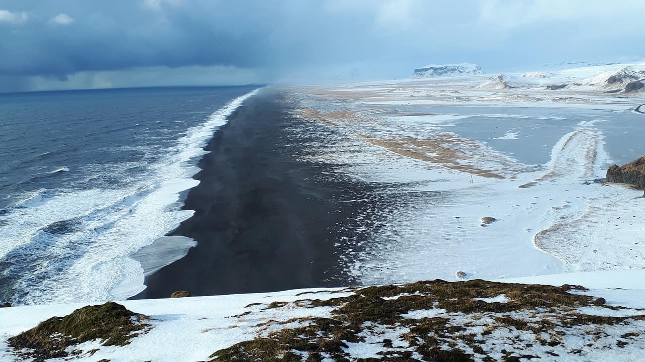 Winter landscape of snow and ice in Iceland