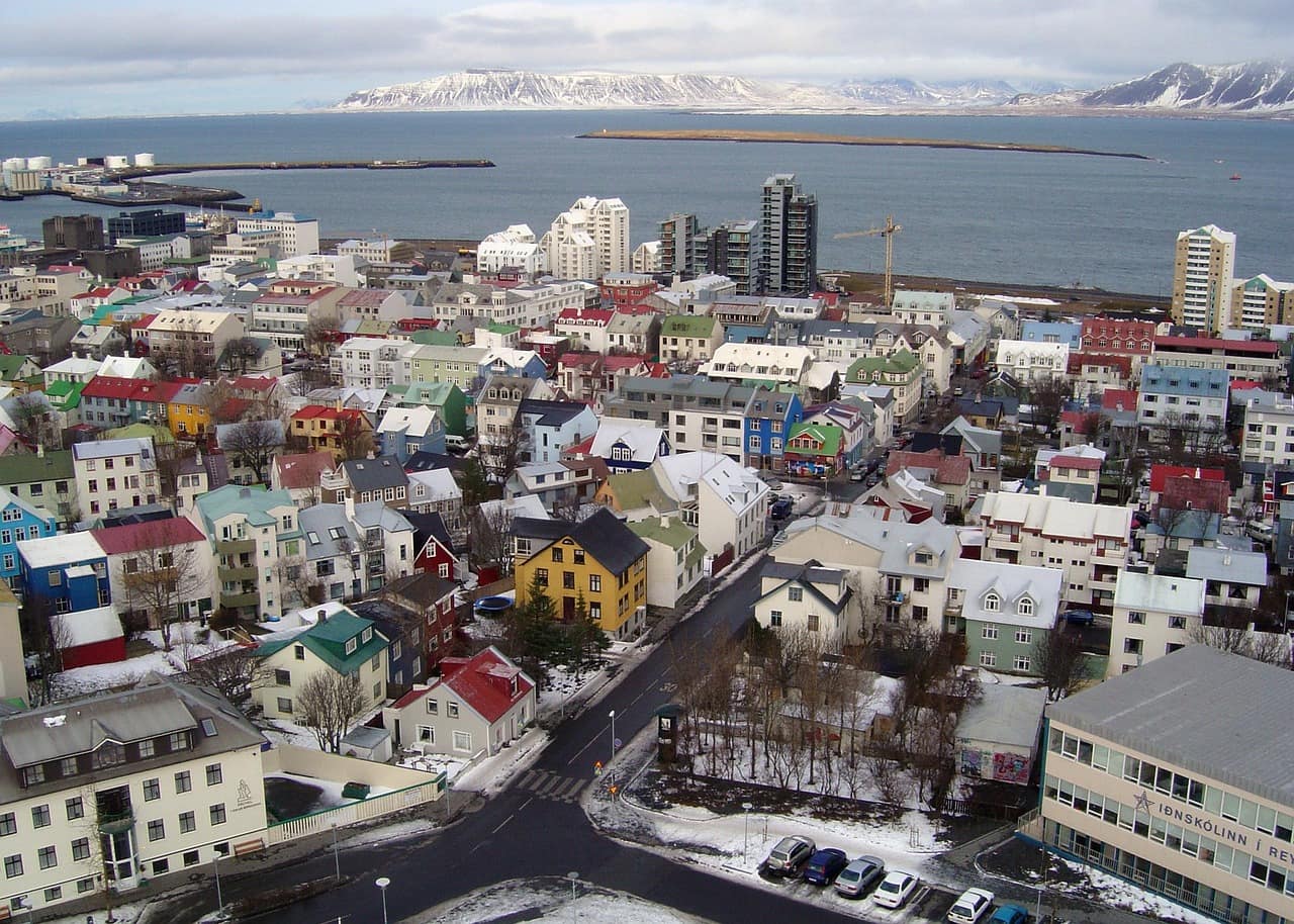 View over central Reykjavik towards the harbour