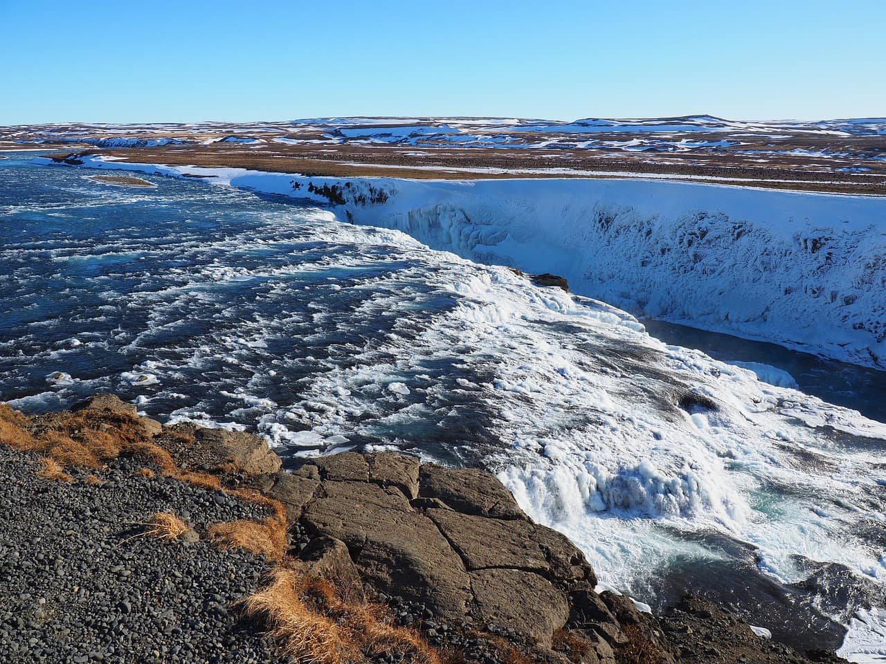 Gullfoss waterfall thundering into its canyon on the Golden Circle