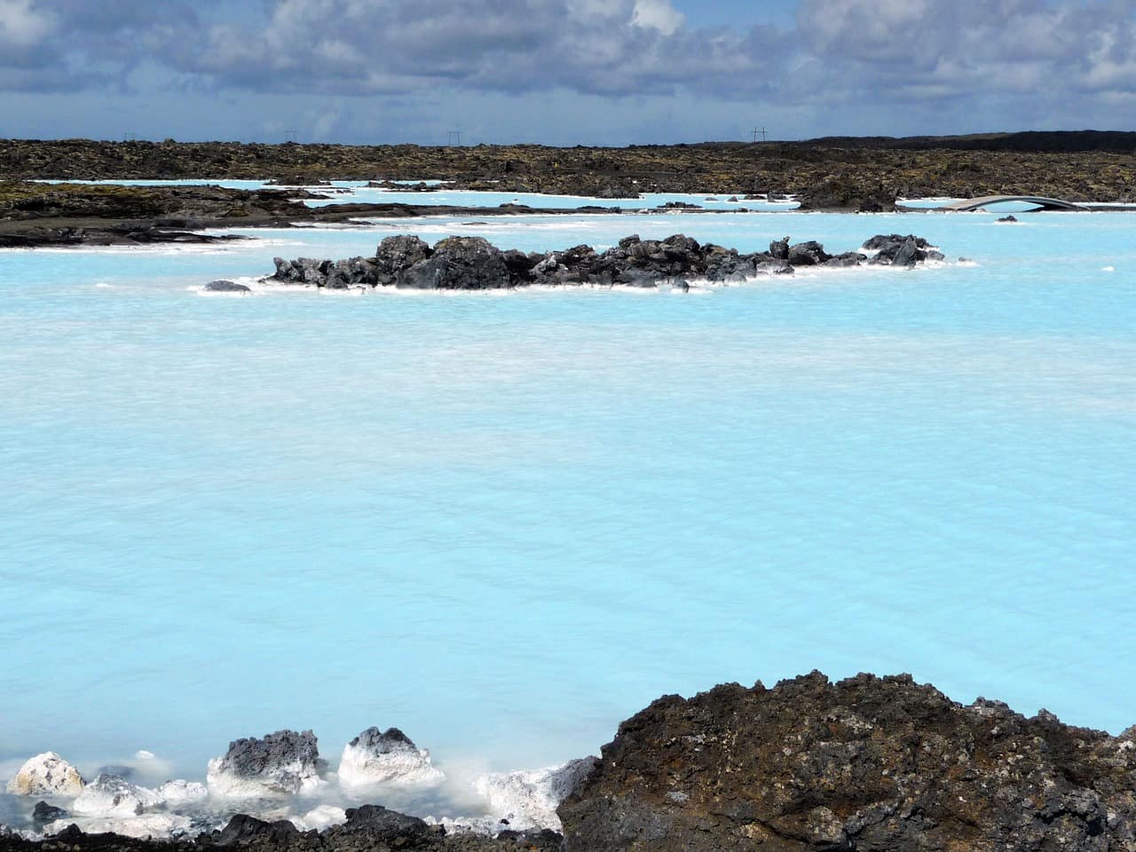 Steaming milky blue water of the Blue Lagoon on the Reykjanes peninsula