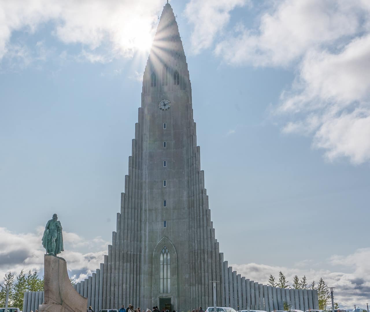 Hallgrimskirkja church towering over the rooftops of Reykjavik