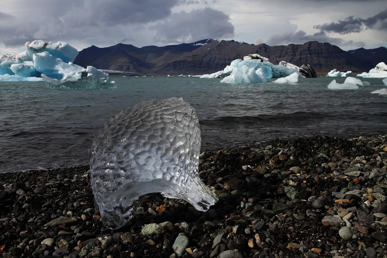 Icebergs drifting in Jokulsarlon glacier lagoon in Southeast Iceland
