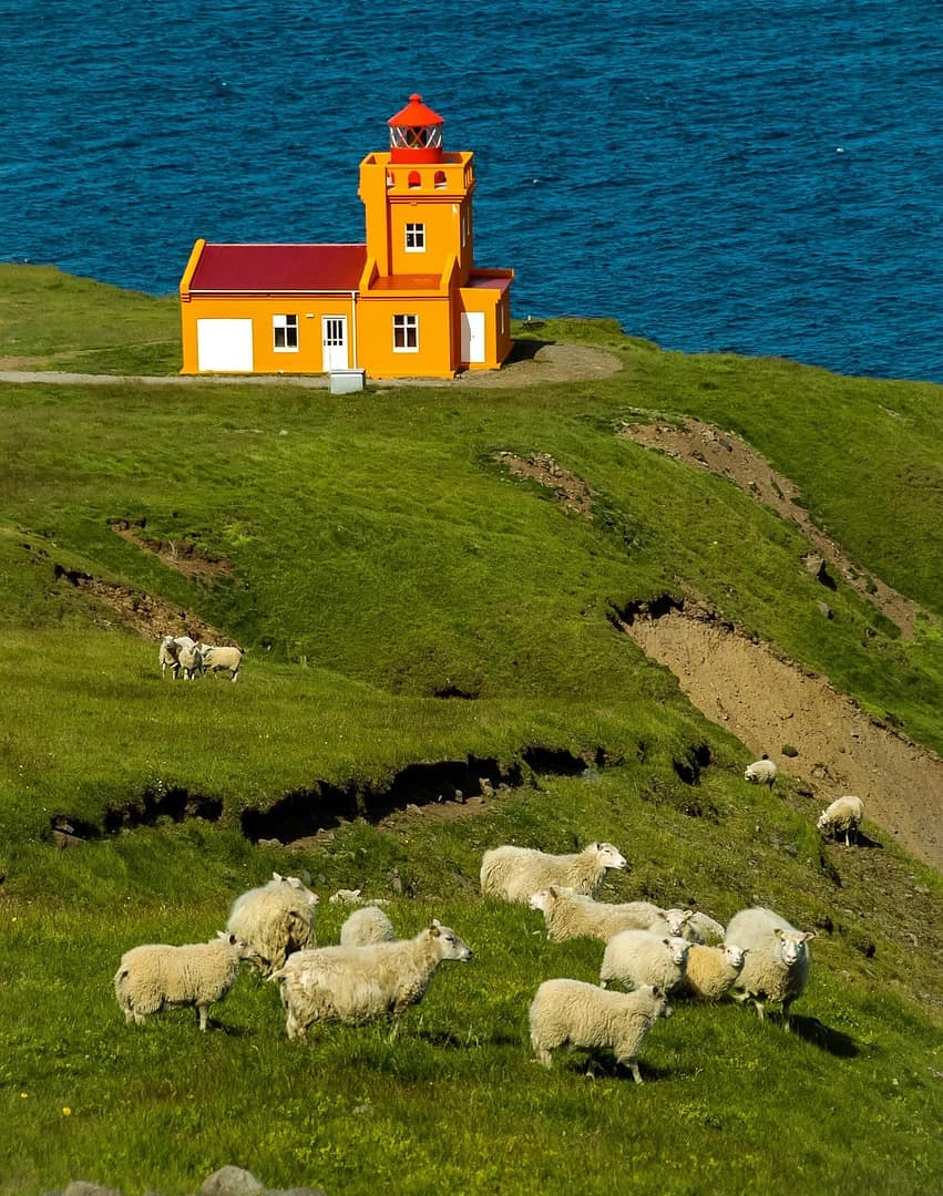 Lighthouse on the rugged Reykjanes coast near Keflavik
