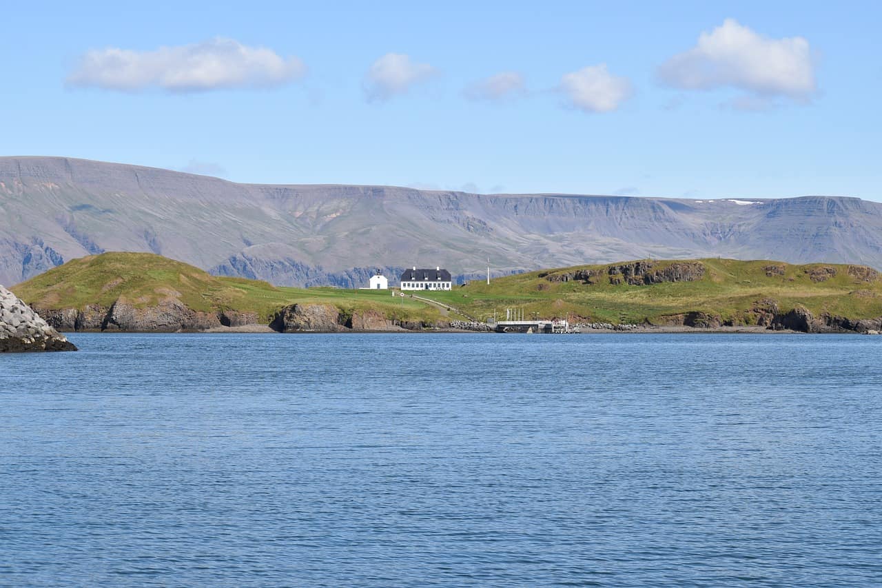 Bright summer evening on the Reykjavik waterfront